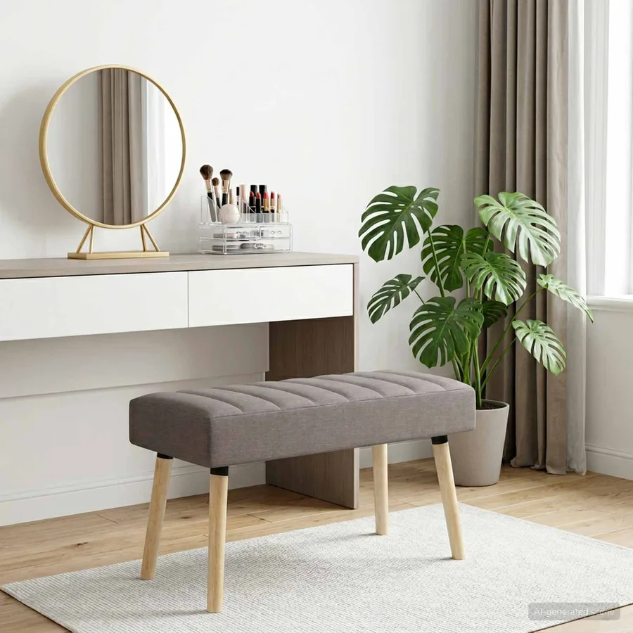 Banc capitonné canal Taupe 80 x 40 x 46 cm Tissu - 4