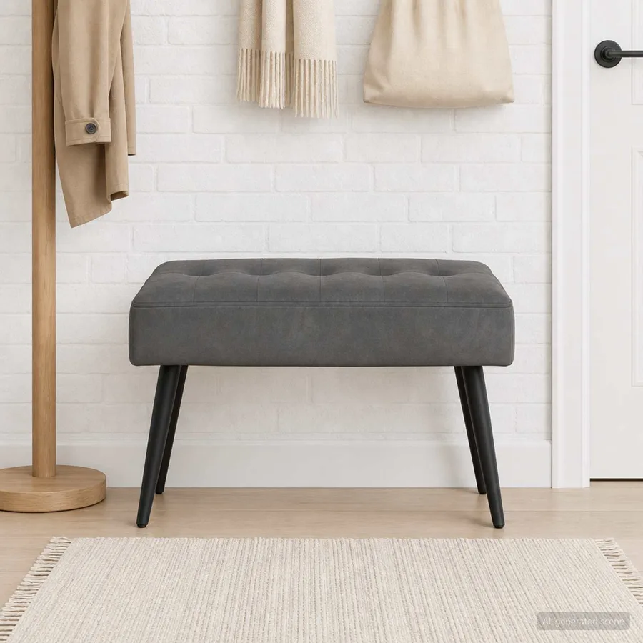 Banc avec capitonnage bouton Gris foncé 60 x 40 x 45 cm Velours - 3