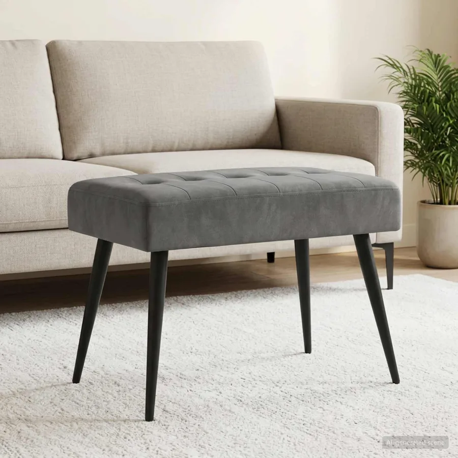 Banc avec capitonnage bouton Gris foncé 60 x 40 x 45 cm Velours - 4