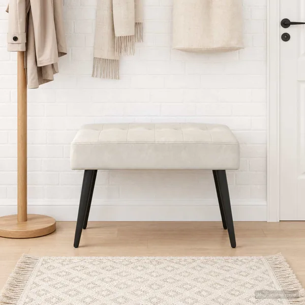Banc avec capitonnage bouton Crème 60 x 40 x 45 cm Velours