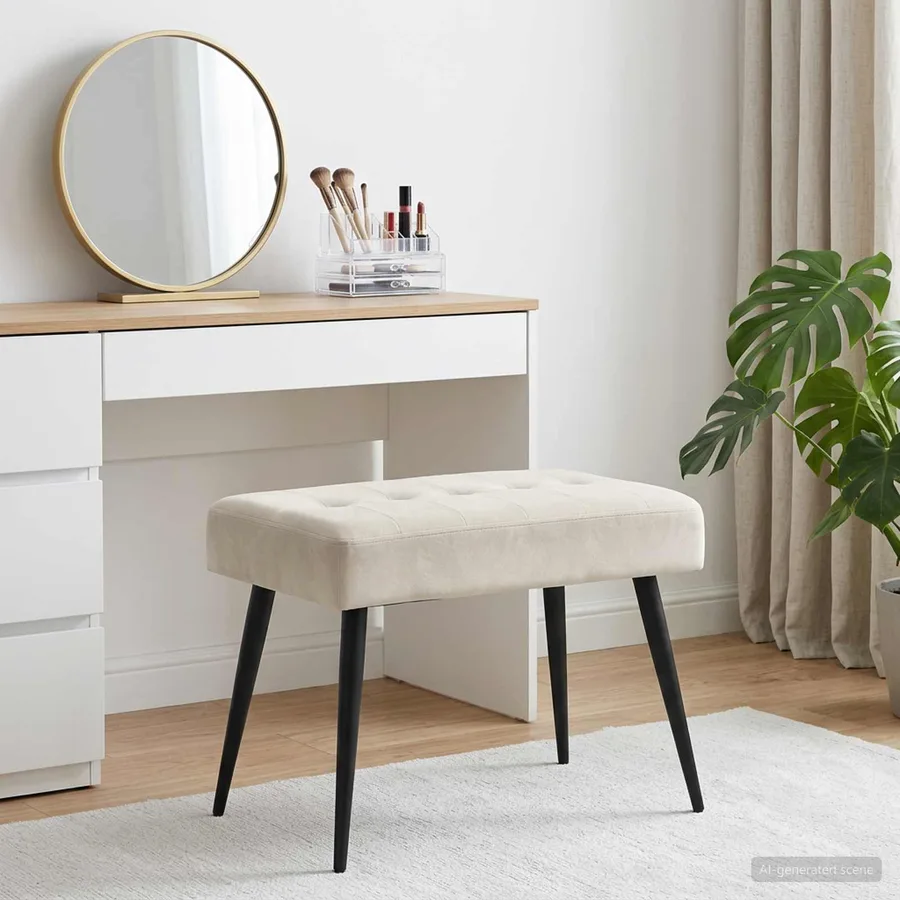 Banc avec capitonnage bouton Crème 60 x 40 x 45 cm Velours - 4