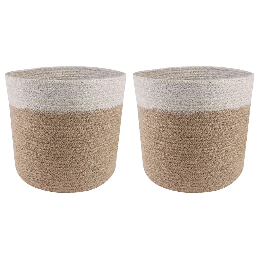 Ensemble de Pots à Plantes 2 pcs Naturel et Blanc Ø 21 x 21 cm