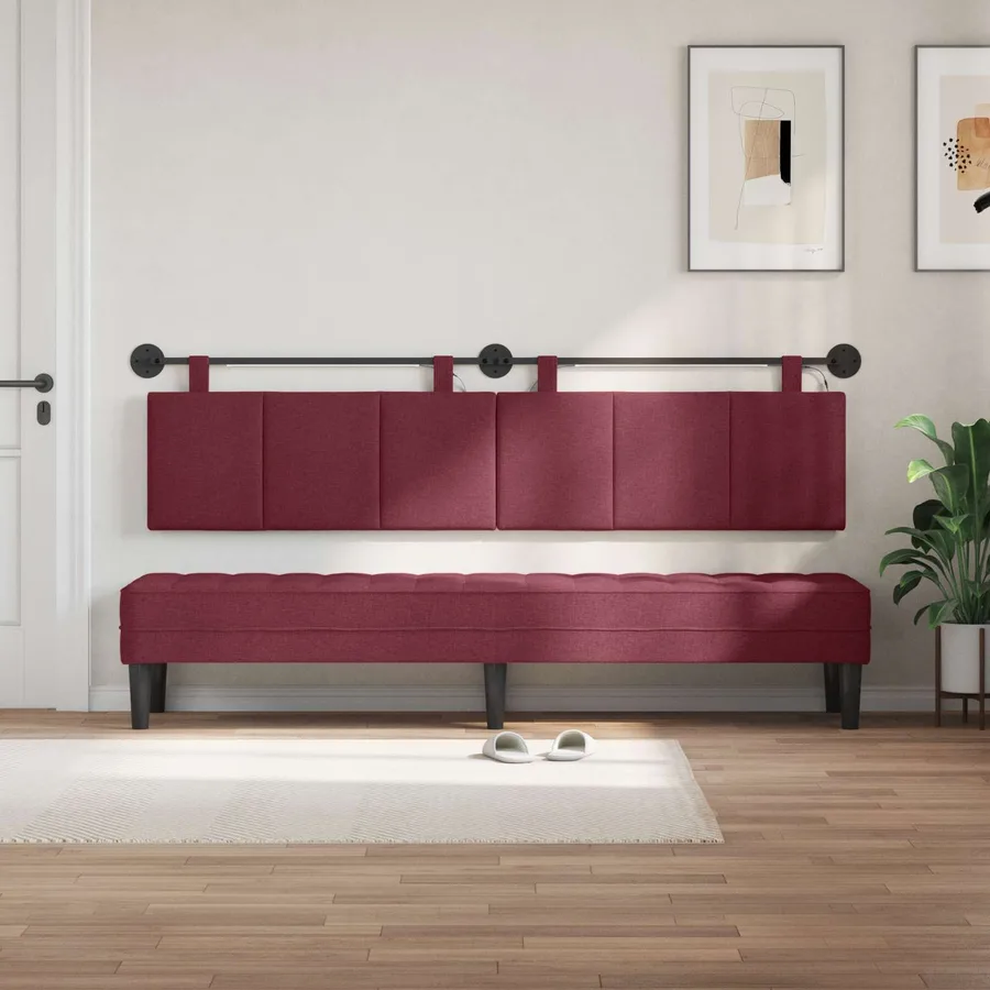 Tête de lit suspendue Avec lumière LED Bordeaux Tissu - 3