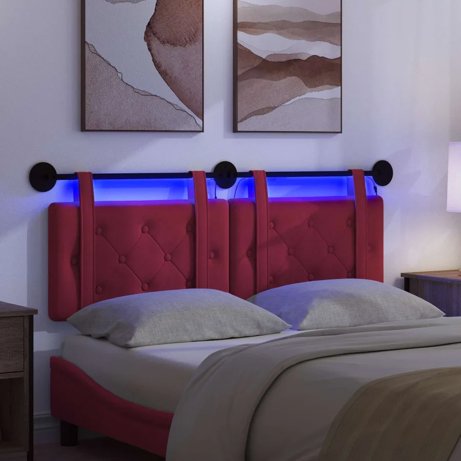 Tête de lit suspendue Avec lumière LED Bordeaux Velours - 5