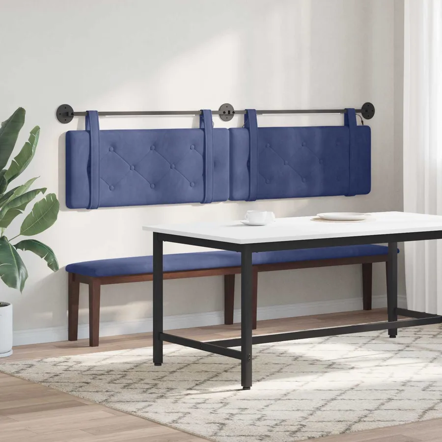 Tête de lit suspendue Avec lumière LED Bleu police Velours - 4