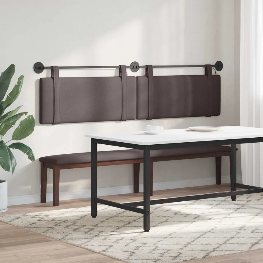 Tête de lit suspendue Avec lumière LED Marron foncé Tissu - 4