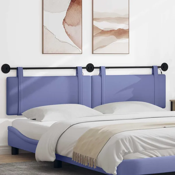 Tête de lit suspendue Avec lumière LED Bleu denim Tissu
