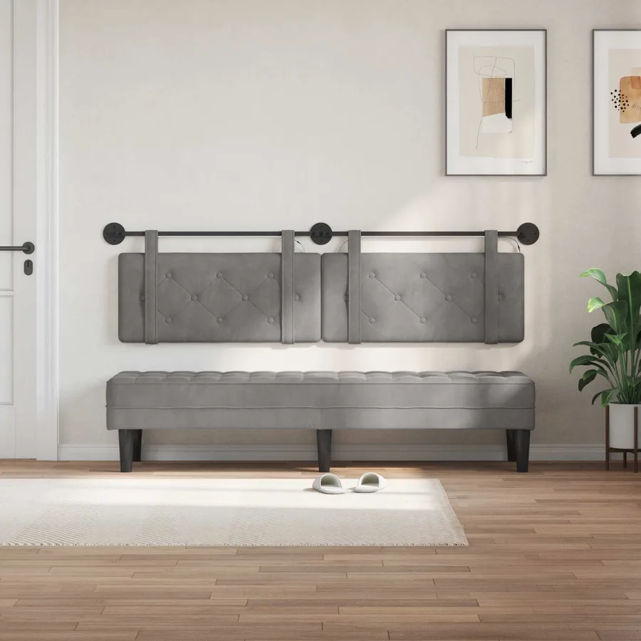 Tête de lit suspendue Avec lumière LED Gris clair Velours - 3