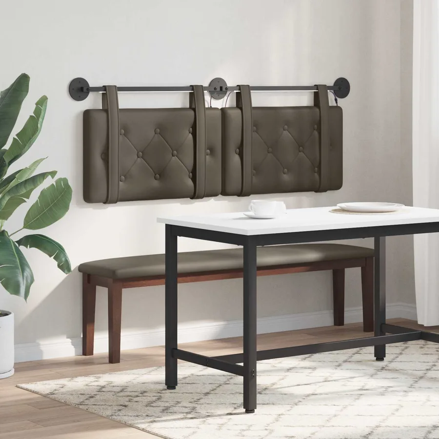 Tête de lit suspendue Avec lumière LED Gris Simili cuir - 4