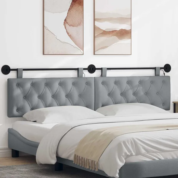 Tête de lit suspendue Avec lumière LED Gris clair Tissu