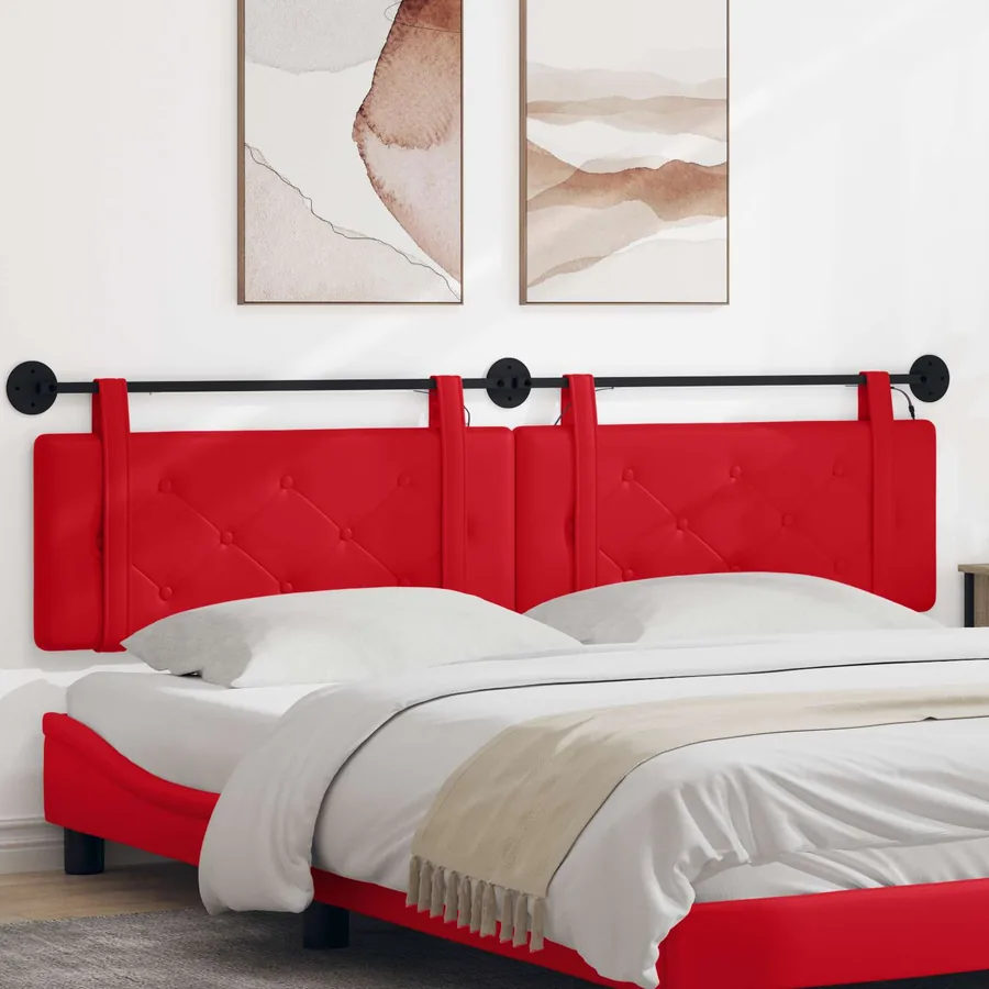 Tête de lit suspendue Avec lumière LED Rouge Simili cuir