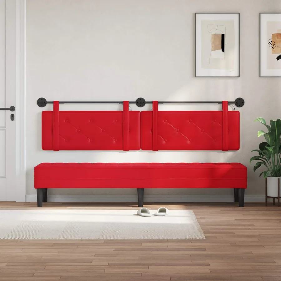 Tête de lit suspendue Avec lumière LED Rouge Simili cuir - 3