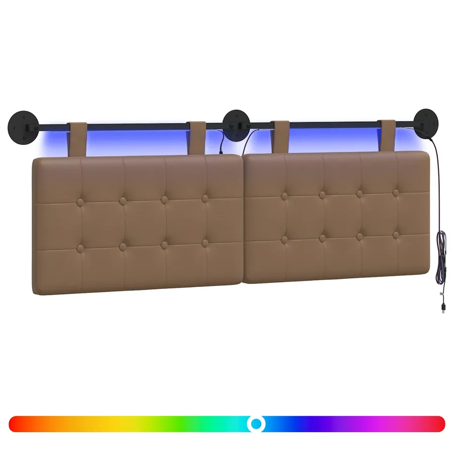 Tête de lit suspendue Avec lumière LED Cappuccino Simili cuir - 2