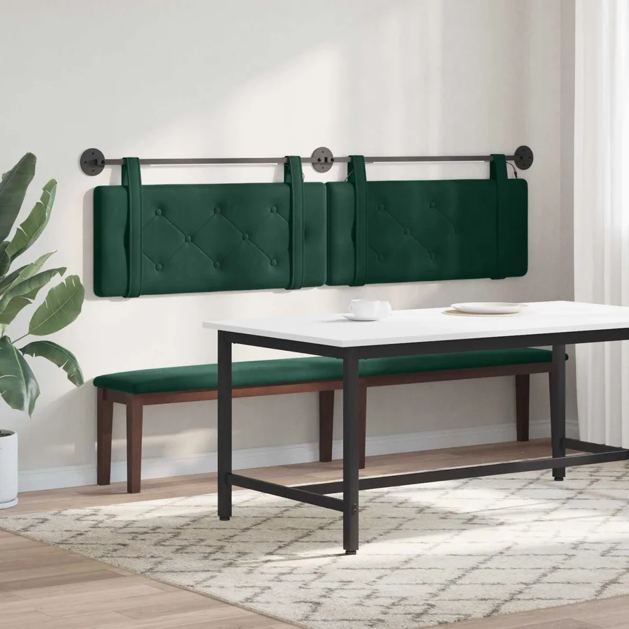 Tête de lit suspendue Avec lumière LED Vert foncé Velours - 4