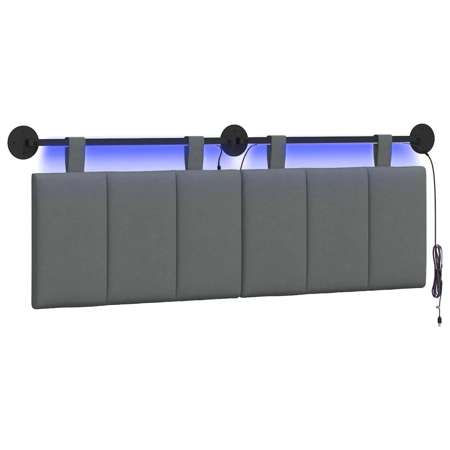 Tête de lit suspendue Avec lumière LED Gris foncé Tissu - 2