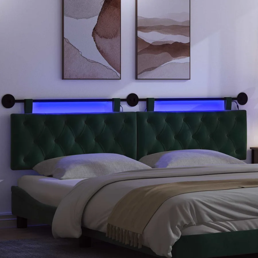 Tête de lit suspendue Avec lumière LED Vert foncé Velours - 5