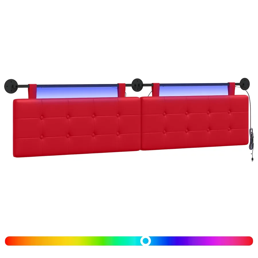 Tête de lit suspendue Avec lumière LED Rouge Simili cuir - 2