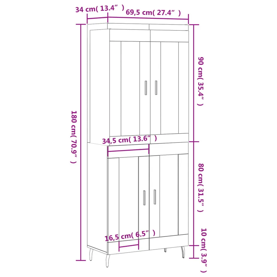 Buffet haut Blanc 69,5x34x180 cm Bois d'ingénierie - 13