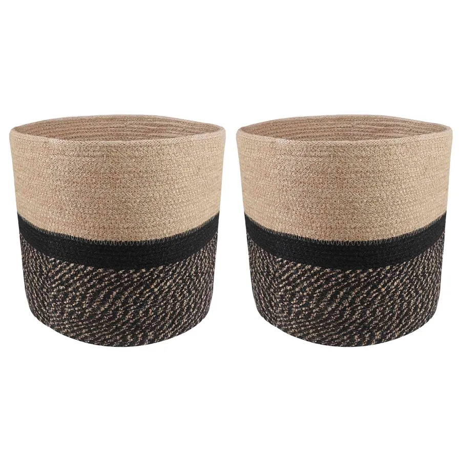 Ensemble de Pots à Plantes 2 pcs Naturel et noir Ø 28 x 28 cm