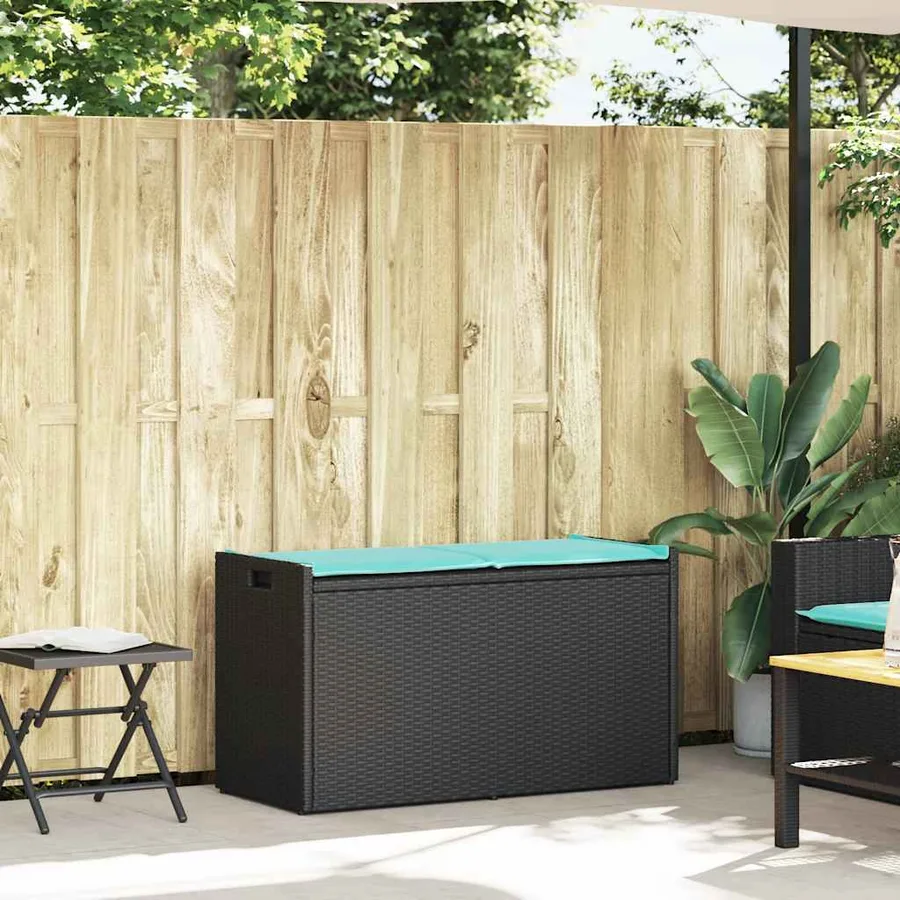 Banc de rangement extérieur coussin noir 100 cm résine tressée - 2