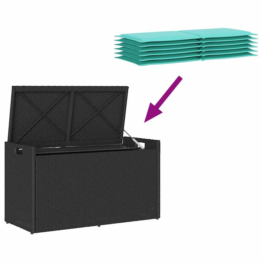 Banc de rangement extérieur coussin noir 100 cm résine tressée - 7