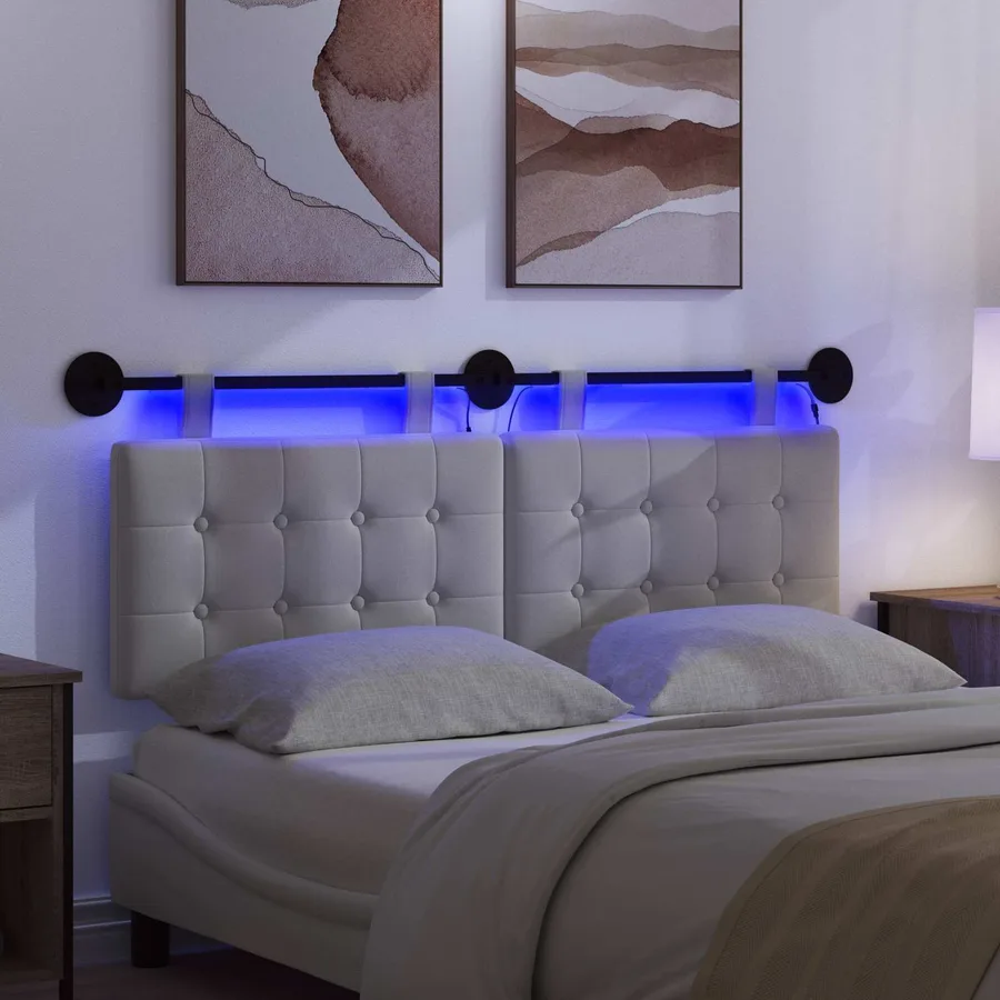 Tête de lit suspendue Avec lumière LED Blanc Tissu - 5