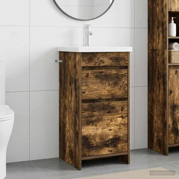 Meuble de salle de bain avec évier Chêne fumé 42 x 40 x 84,5 cm