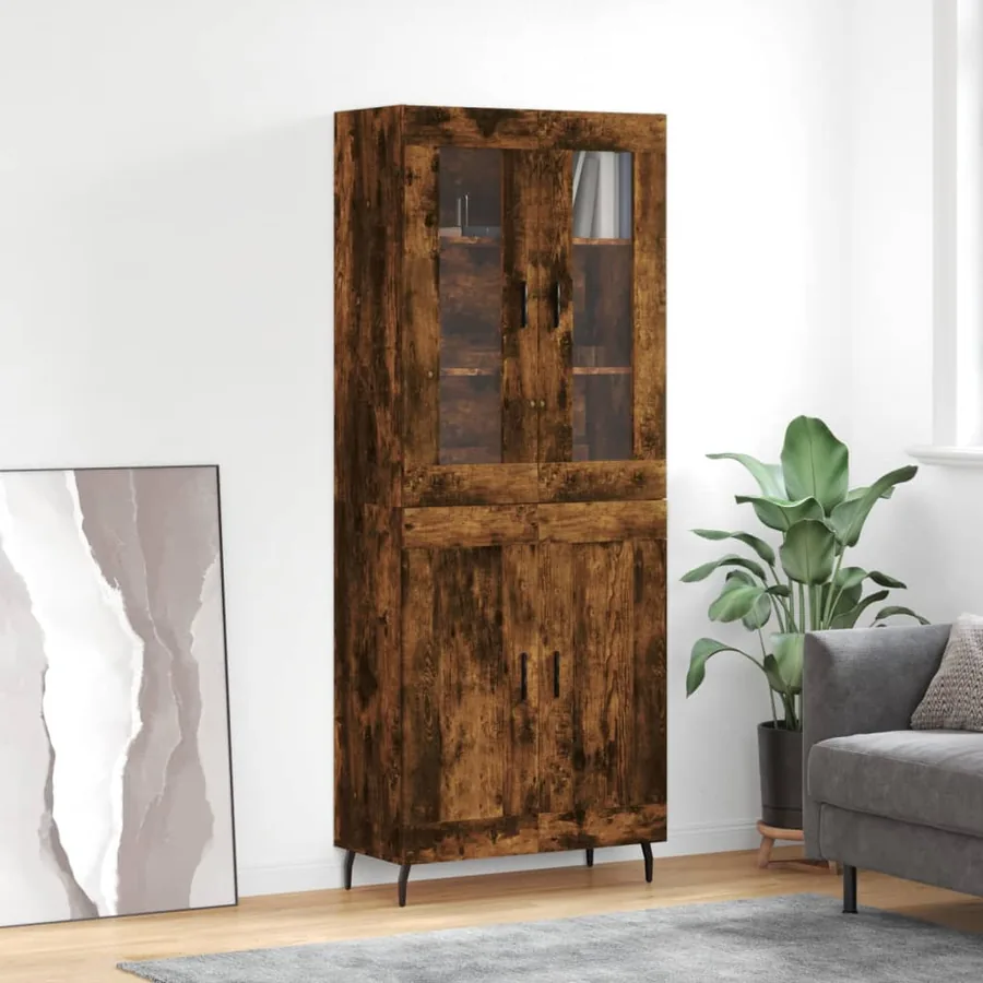 Buffet haut Chêne fumé 69,5x34x180 cm Bois d'ingénierie
