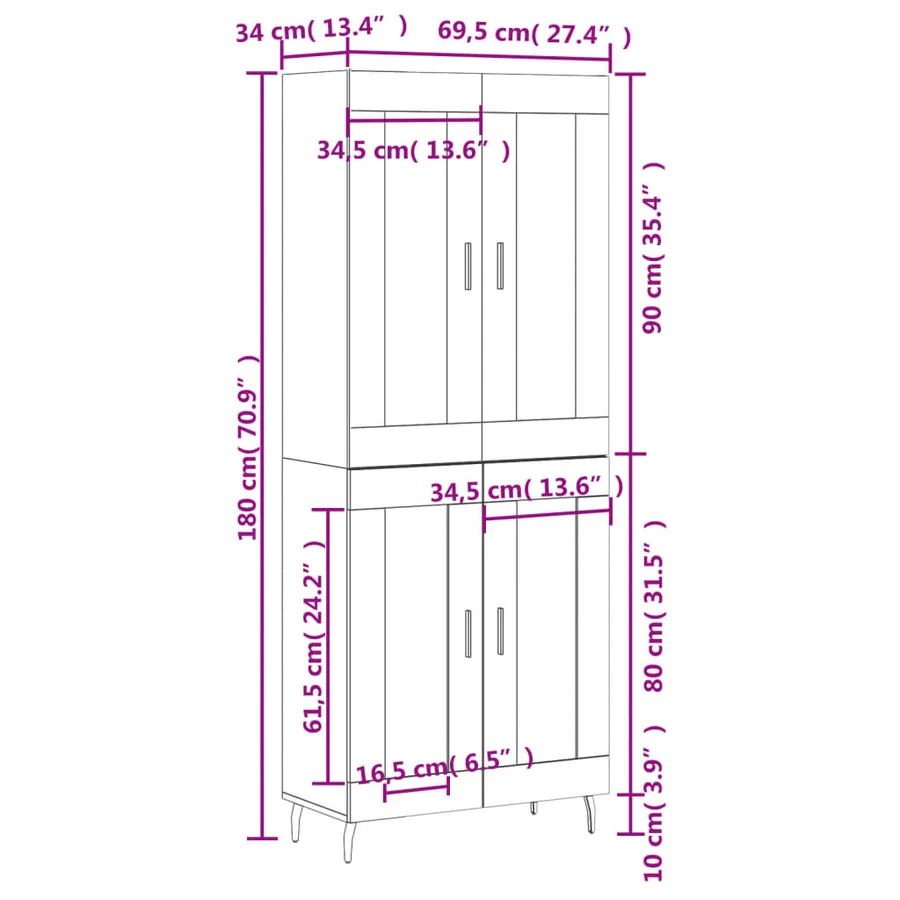 Buffet haut Chêne fumé 69,5x34x180 cm Bois d'ingénierie - 13