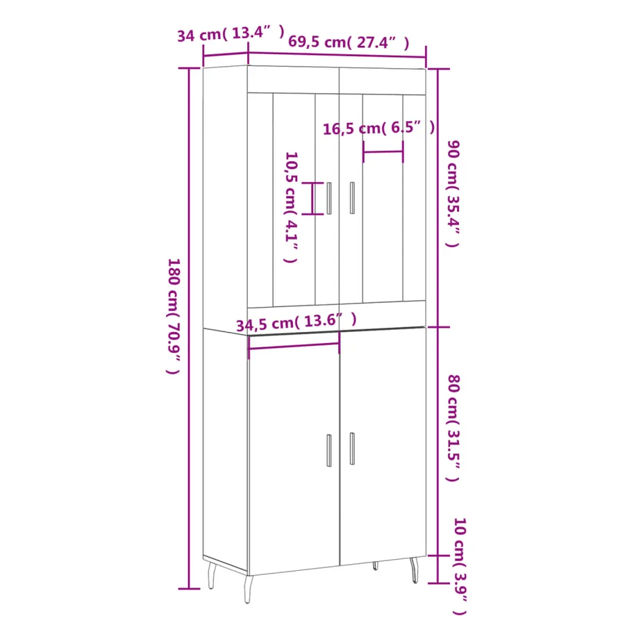 Buffet haut Chêne sonoma 69,5x34x180 cm Bois d'ingénierie - 13