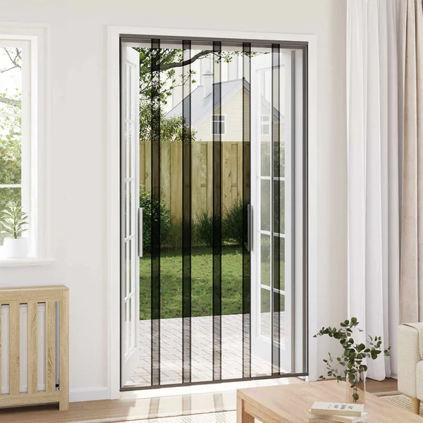 Écran de porte insectes avec rideau en maille Noir 140 x 240 cm