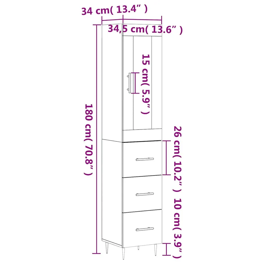 Buffet haut Sonoma gris 34,5x34x180 cm Bois d'ingénierie - 14