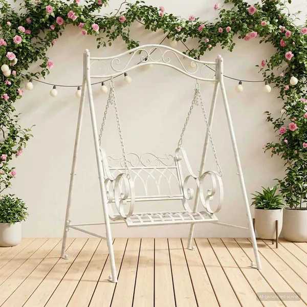 Banc Balançoire Acier 113 x 121,5 x 168 cm Blanc antique