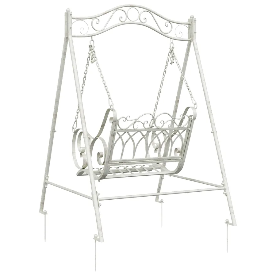 Banc Balançoire Acier 113 x 121,5 x 168 cm Blanc antique - 5