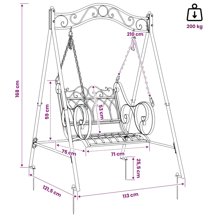 Banc Balançoire Acier 113 x 121,5 x 168 cm Blanc antique - 8