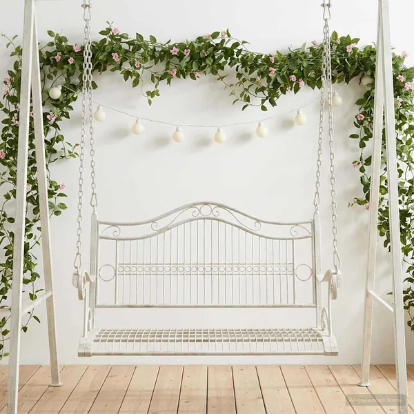Banc Balançoire Acier 115 x 61 x 63 cm Blanc antique