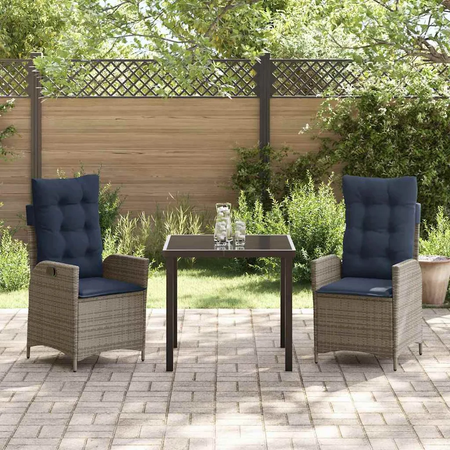 Ensemble de salle à manger pour jardin 3 pcs Gris et Noir Rotin - 4