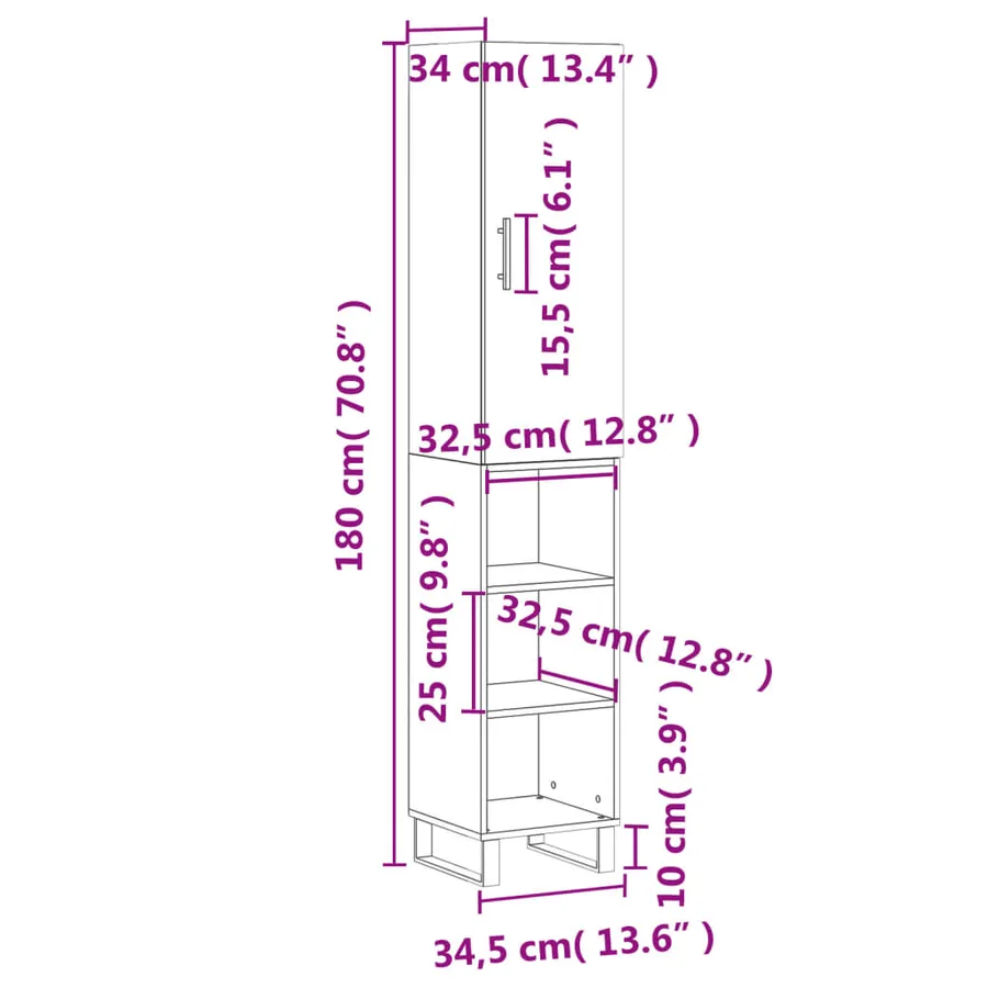 Buffet haut Sonoma gris 34,5x34x180 cm Bois d'ingénierie - 13