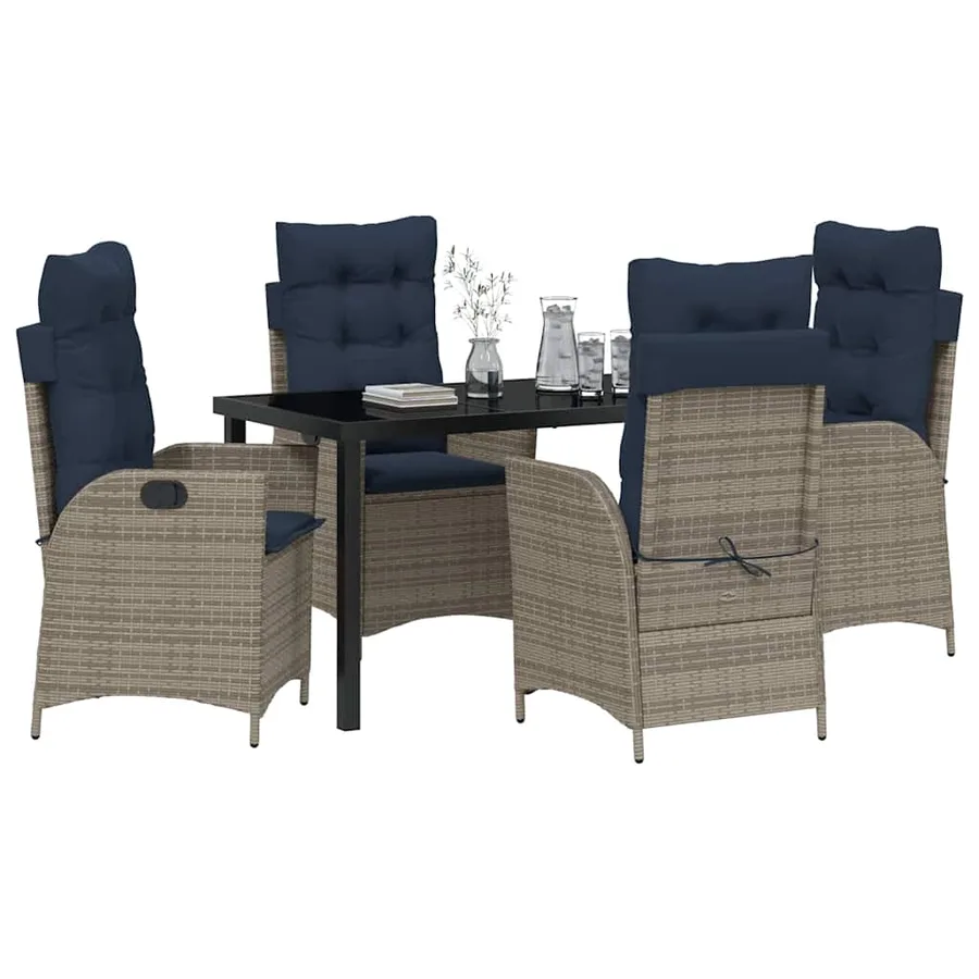 Ensemble de salle à manger pour jardin 5 pcs Gris et Noir Rotin - 3