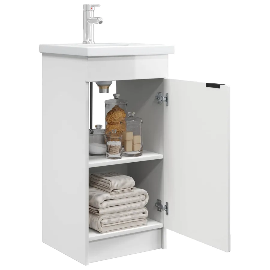 Meuble de salle de bain avec évier Blanc brillant - 3