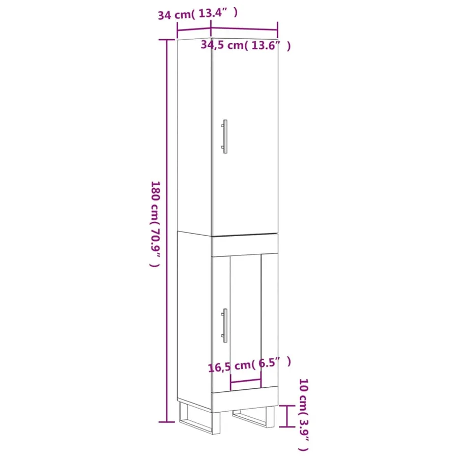 Buffet haut Sonoma gris 34,5x34x180 cm Bois d'ingénierie - 13