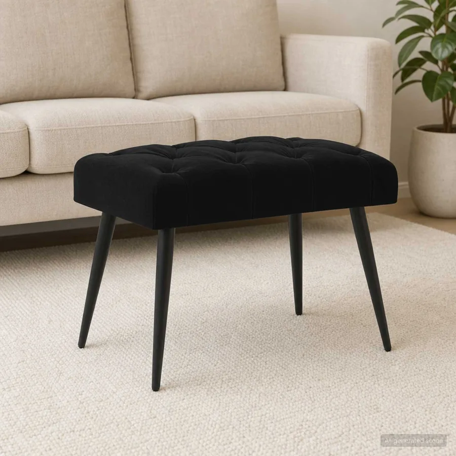 Banc avec capitonnage bouton Noir 60 x 40 x 45 cm Velours