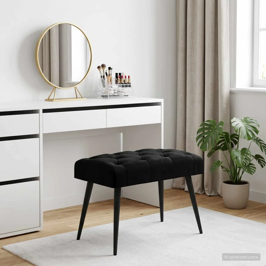 Banc avec capitonnage bouton Noir 60 x 40 x 45 cm Velours - 3