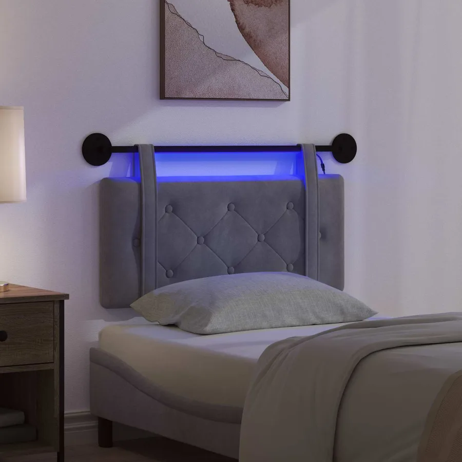 Tête de lit suspendue Avec lumière LED Gris foncé Velours - 5