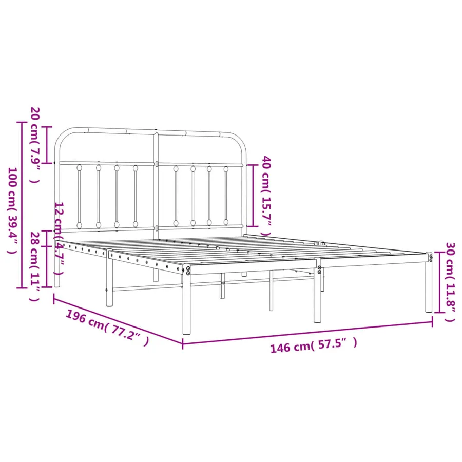 Cadre de lit métal sans matelas avec tête de lit noir 140x190cm - 10