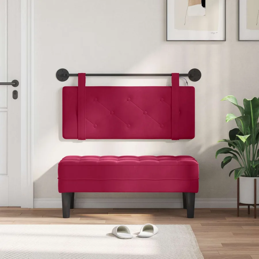 Tête de lit suspendue Avec lumière LED Bordeaux Velours - 3