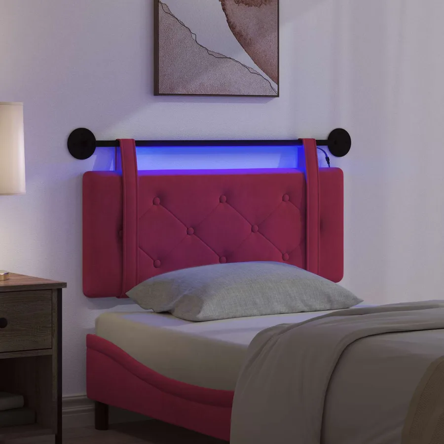 Tête de lit suspendue Avec lumière LED Bordeaux Velours - 5