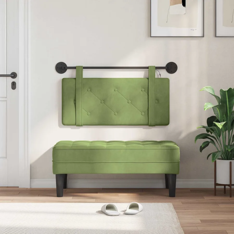 Tête de lit suspendue Avec lumière LED Vert clair Velours - 3