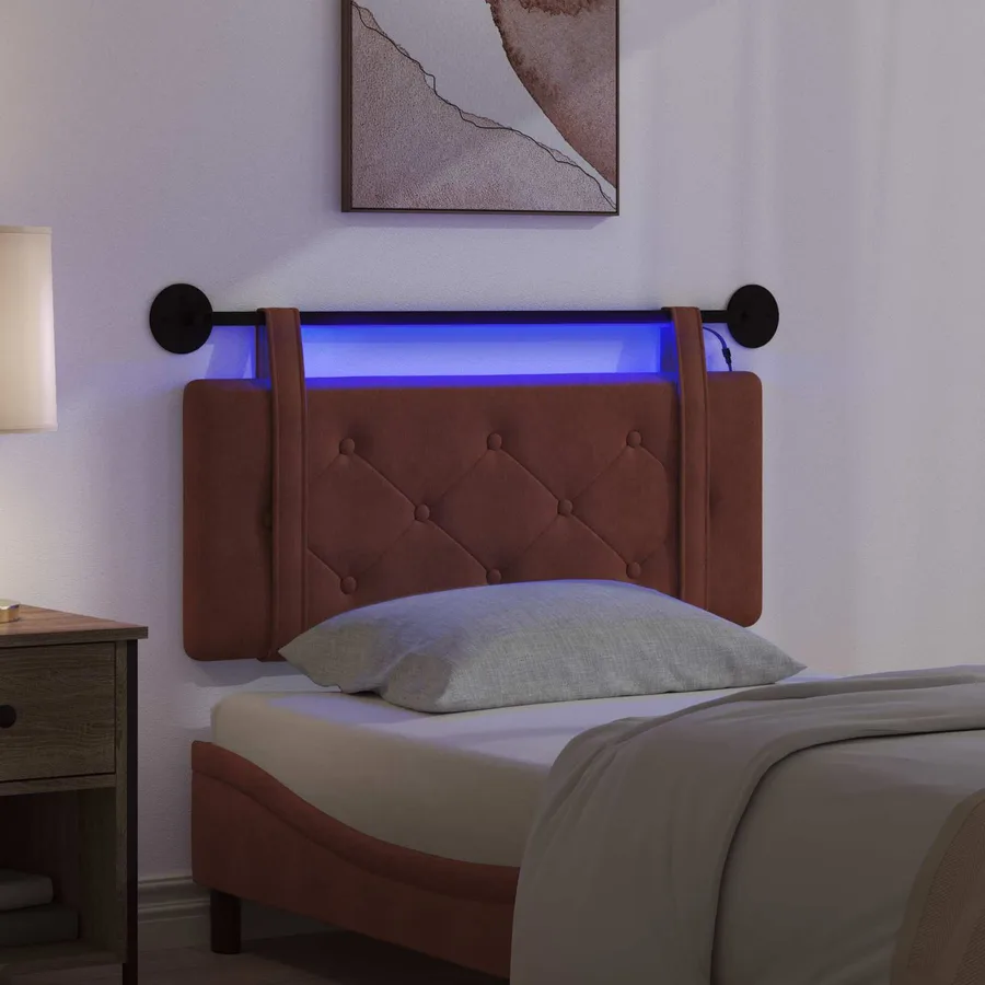 Tête de lit suspendue Avec lumière LED Brun Brillant PU antique - 5