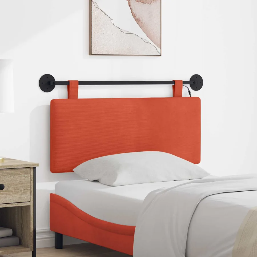 Tête de lit suspendue Rouge orange Tissu en velours côtelé